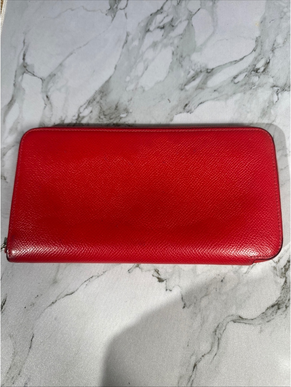 Hermes Silk'In Classic Long Zip Wallet Red Epsom Leather Silk Lining Palladium